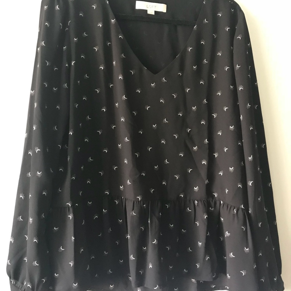 Loft ruffle blouse moon pattern